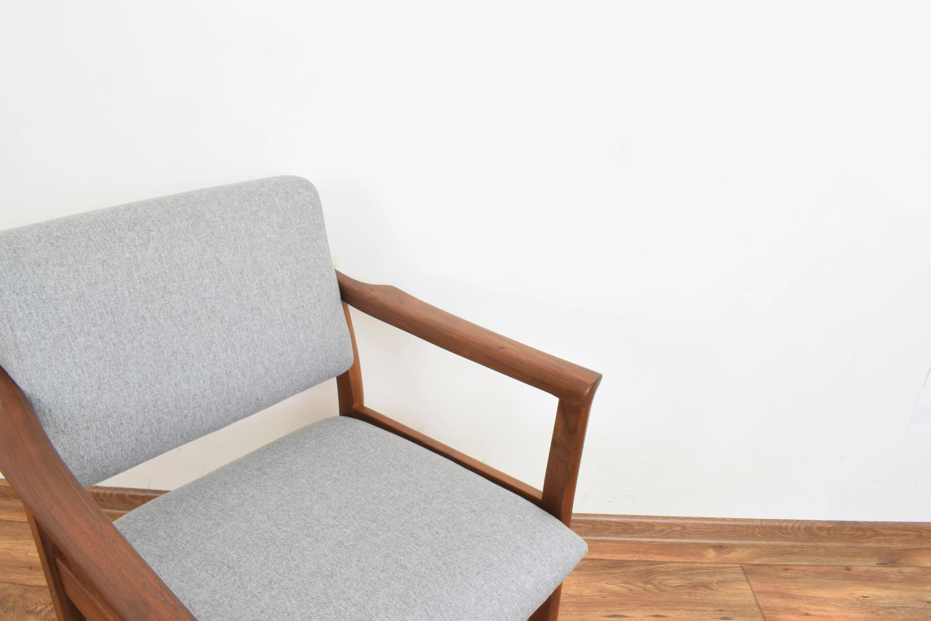 Set of Two Armchairs, brown wood, grey fabric, Denmark, 1970s. - 315818
