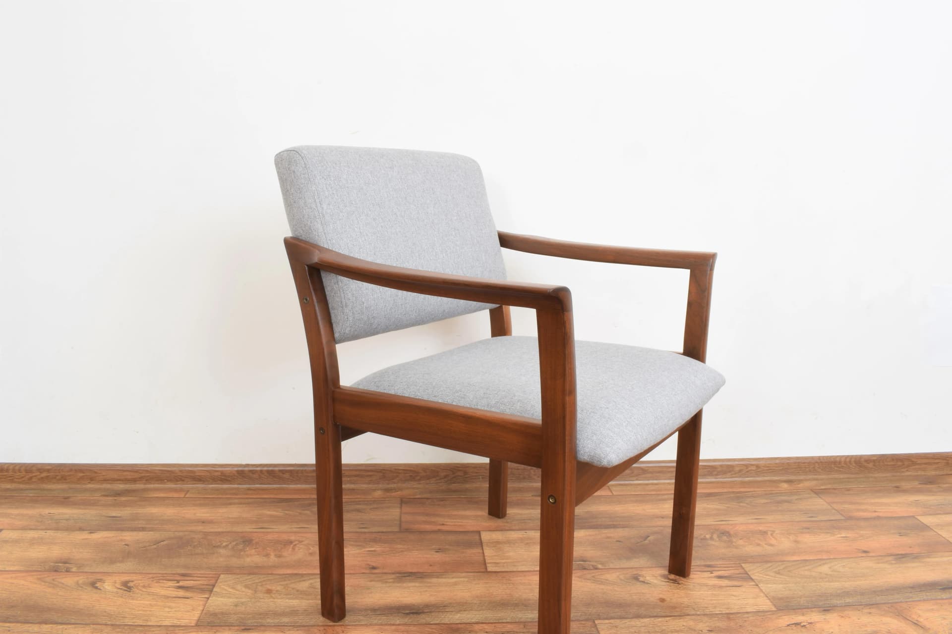 Set of Two Armchairs, brown wood, grey fabric, Denmark, 1970s. - 315821