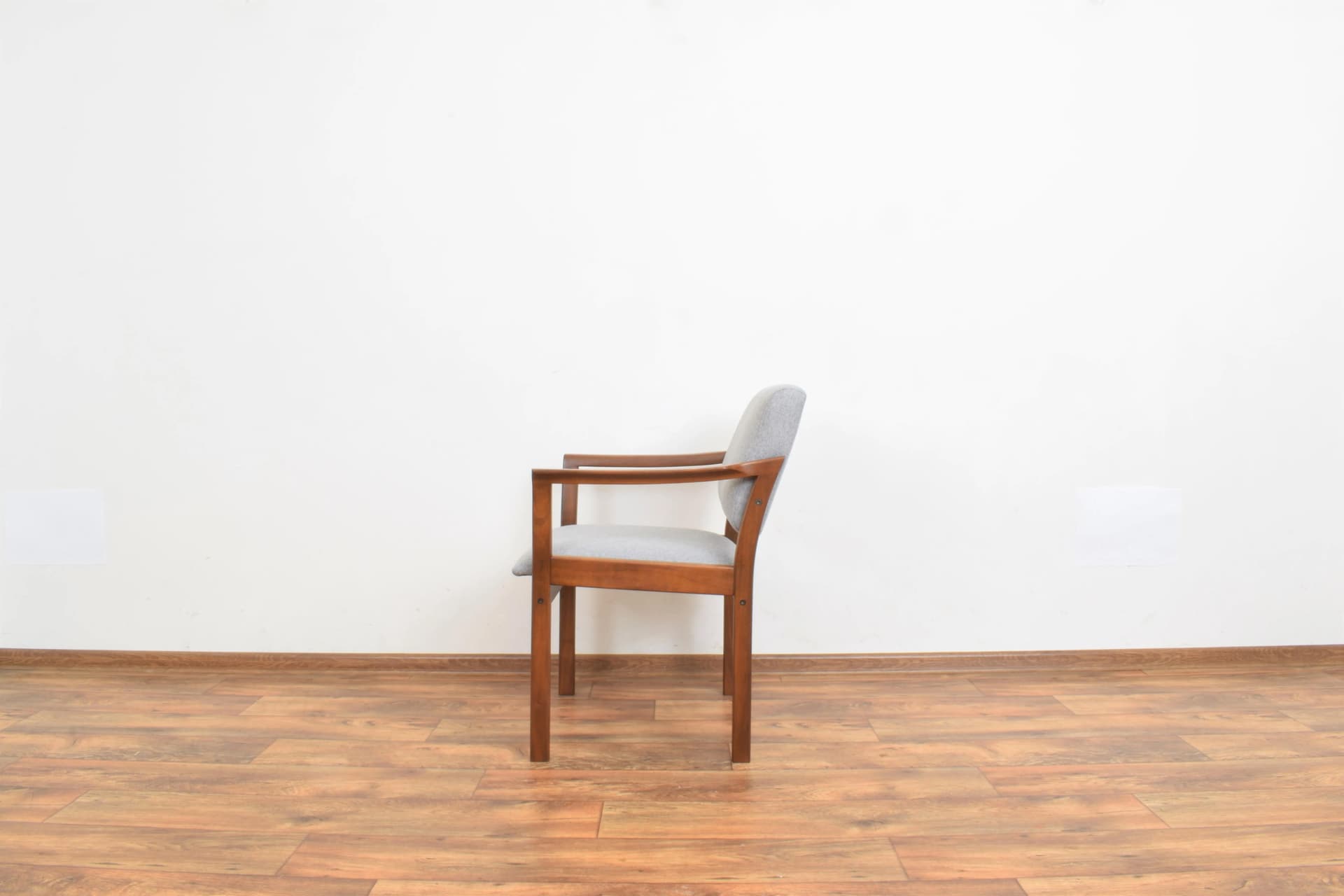 Set of Two Armchairs, brown wood, grey fabric, Denmark, 1970s. - 315816