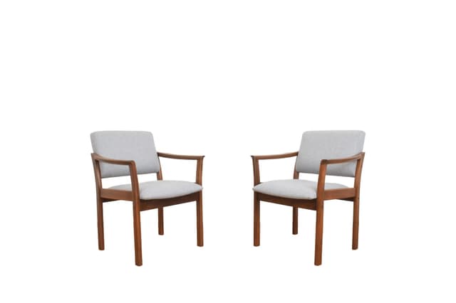 Set of Two Armchairs, brown wood, grey fabric, Denmark, 1970s. - DIMENSION