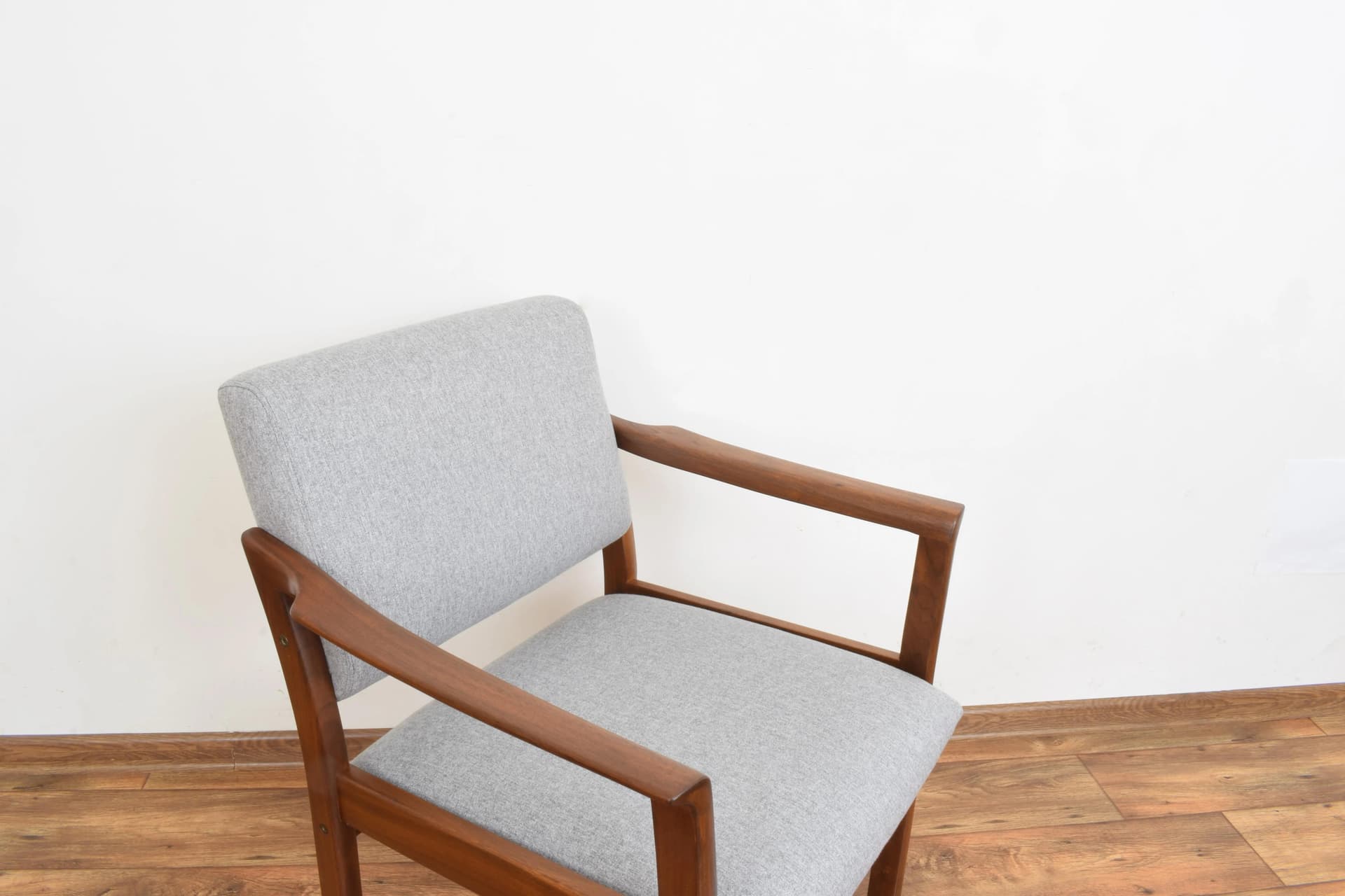 Set of Two Armchairs, brown wood, grey fabric, Denmark, 1970s. - 315819