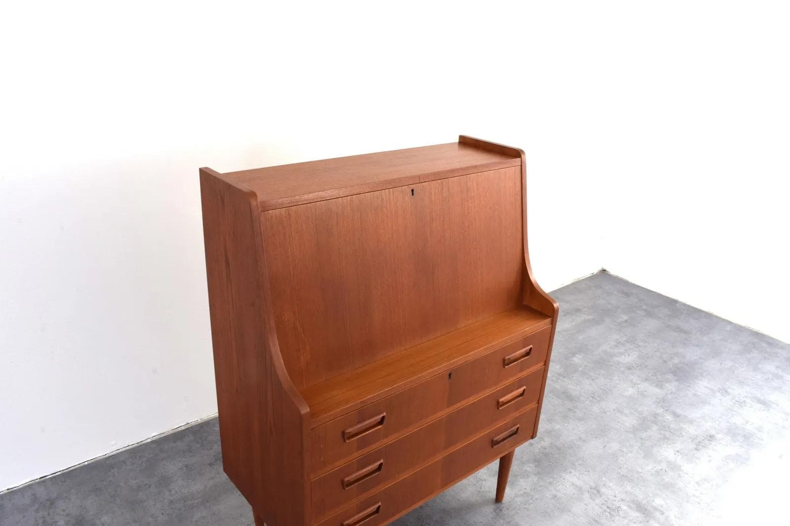 Secretary Desk, brown teak, by G. Nielsen, Tibergaard, Denmark, 1960s. - 315809