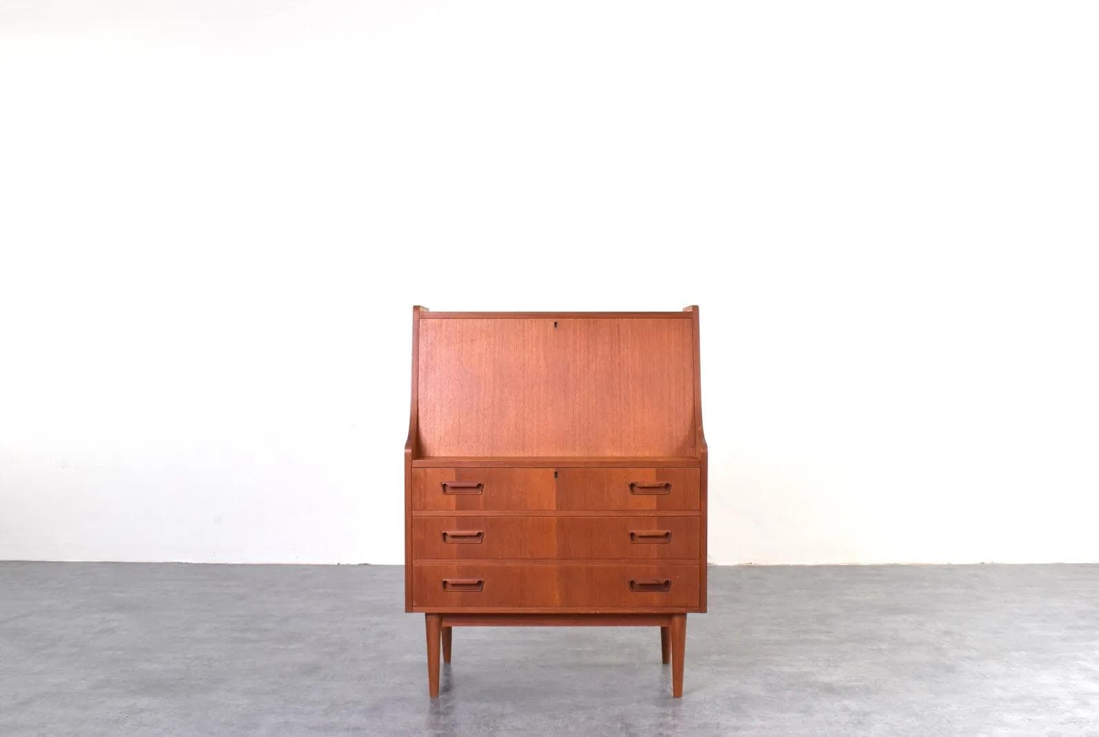 Secretary Desk, brown teak, by G. Nielsen, Tibergaard, Denmark, 1960s. - 315802