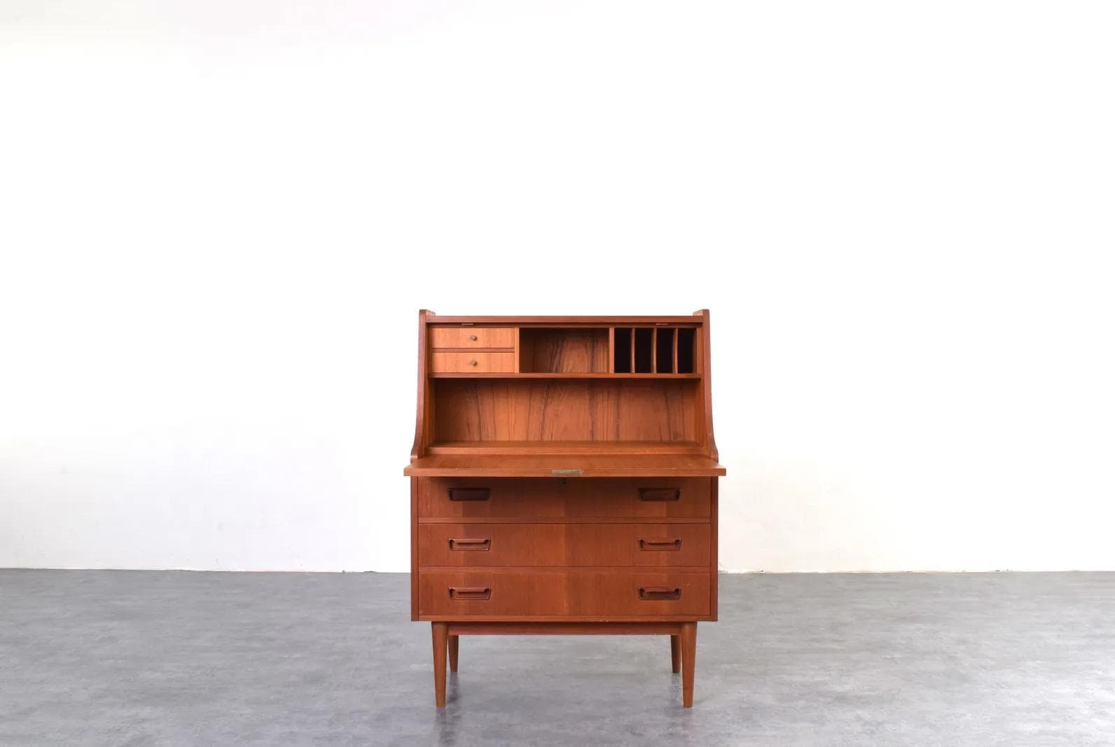 Secretary Desk, brown teak, by G. Nielsen, Tibergaard, Denmark, 1960s. - 315801