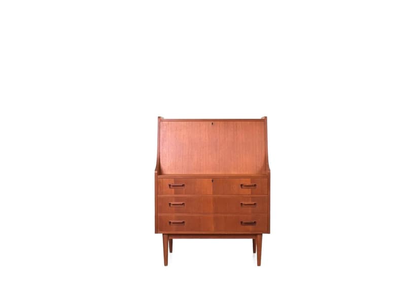 Secretary Desk, brown teak, by G. Nielsen, Tibergaard, Denmark, 1960s.