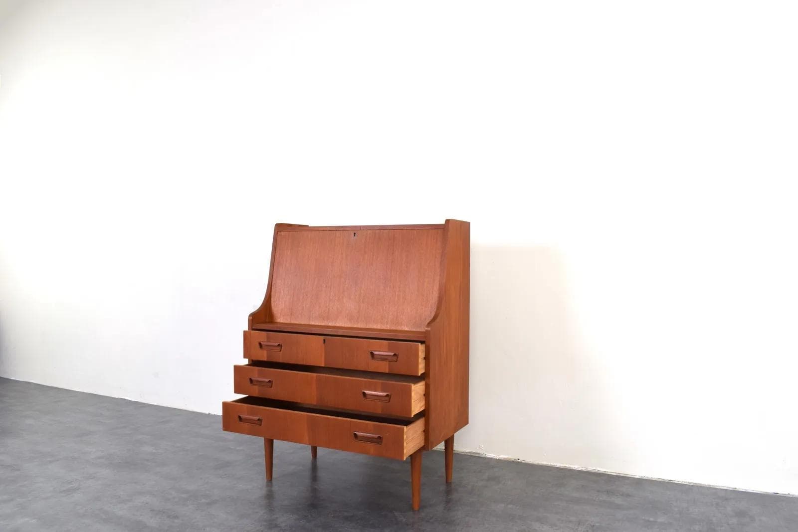Secretary Desk, brown teak, by G. Nielsen, Tibergaard, Denmark, 1960s. - 315805