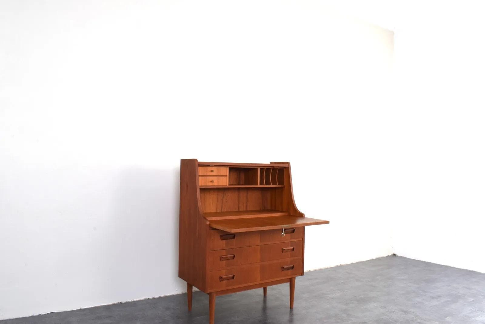 Secretary Desk, brown teak, by G. Nielsen, Tibergaard, Denmark, 1960s. - 315810