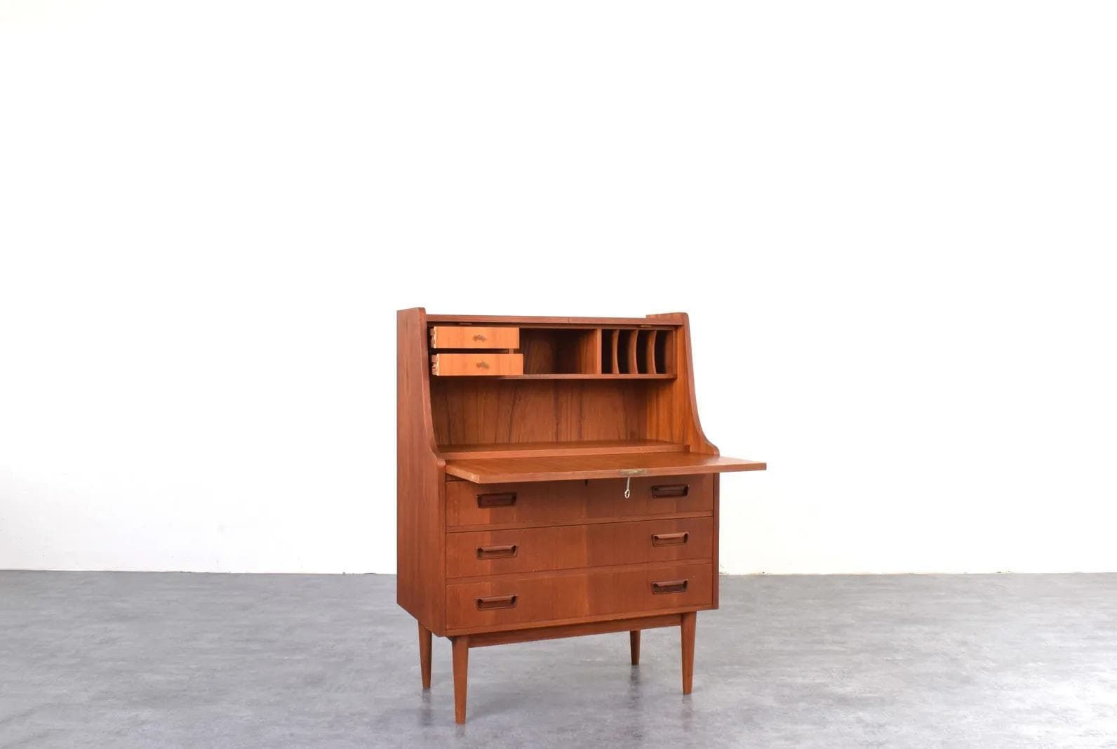 Secretary Desk, brown teak, by G. Nielsen, Tibergaard, Denmark, 1960s. - 315807