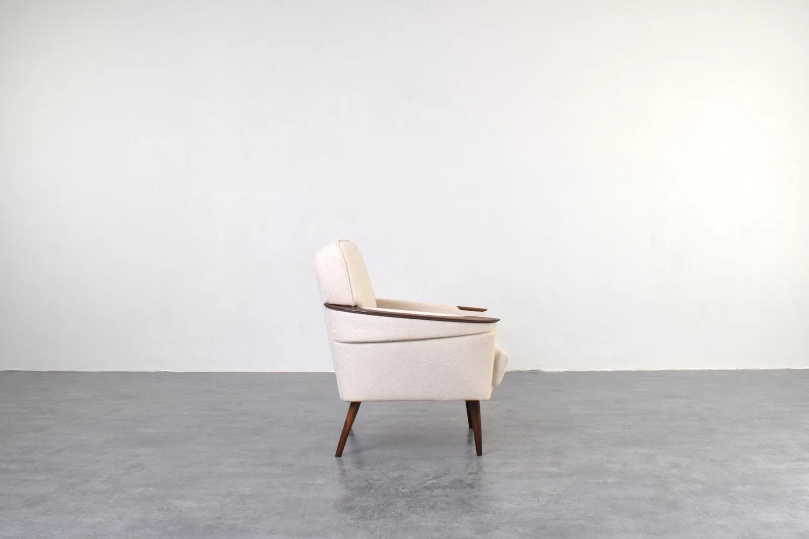 Club armchair, beige fabric, oak, beech, Germany, 1970s. - 315784