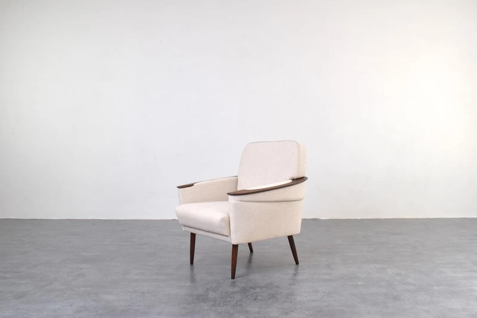 Club armchair, beige fabric, oak, beech, Germany, 1970s. - 315780