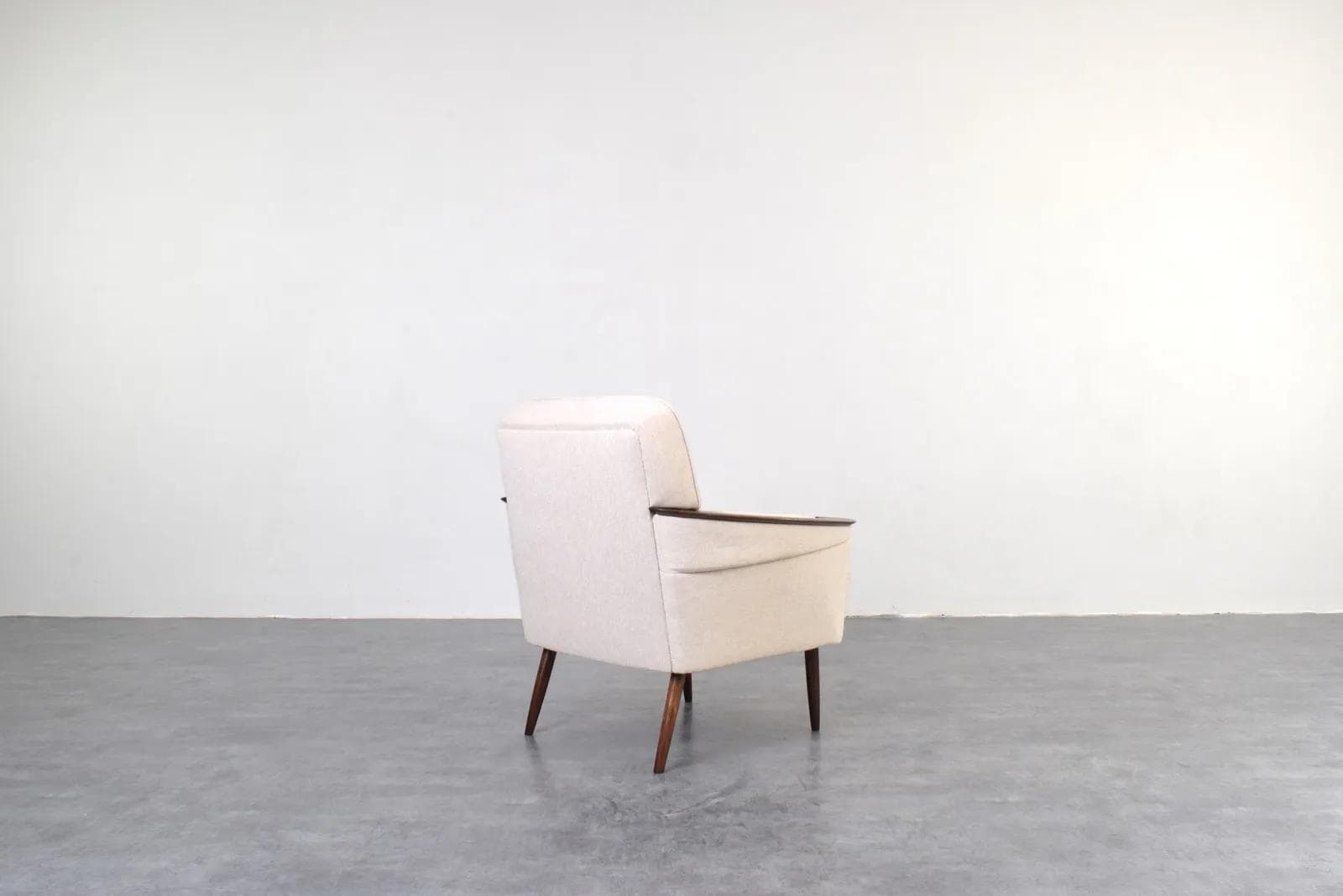Club armchair, beige fabric, oak, beech, Germany, 1970s. - 315785