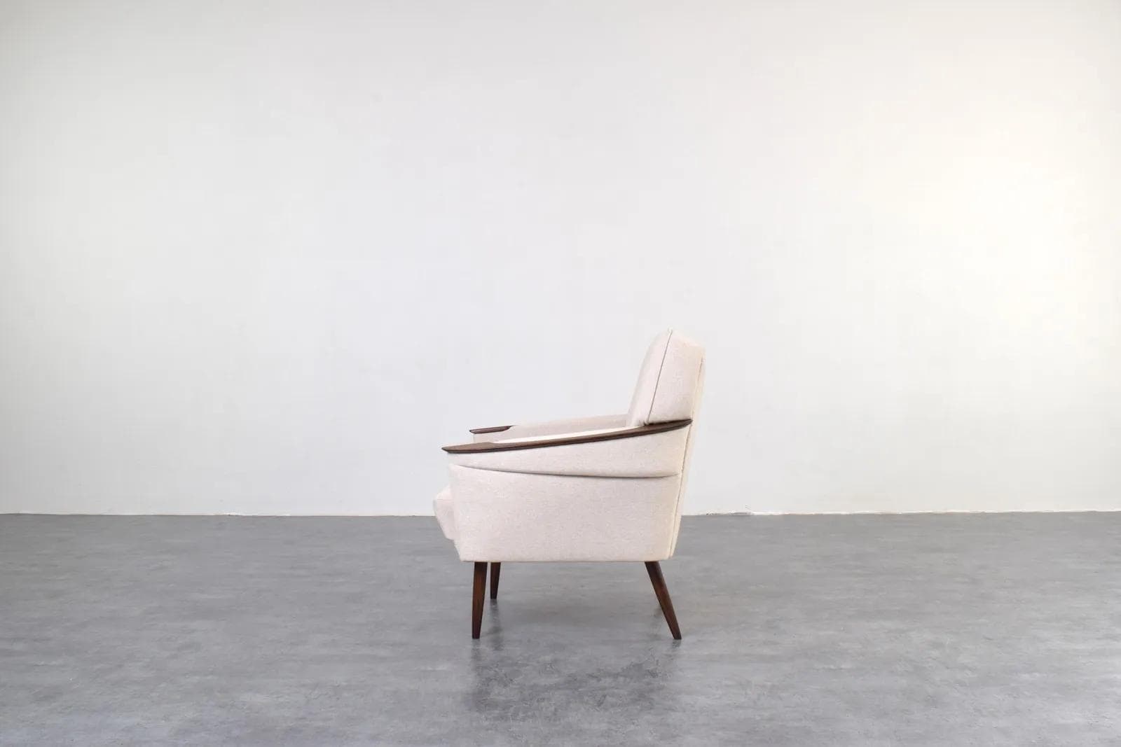 Club armchair, beige fabric, oak, beech, Germany, 1970s. - 315788