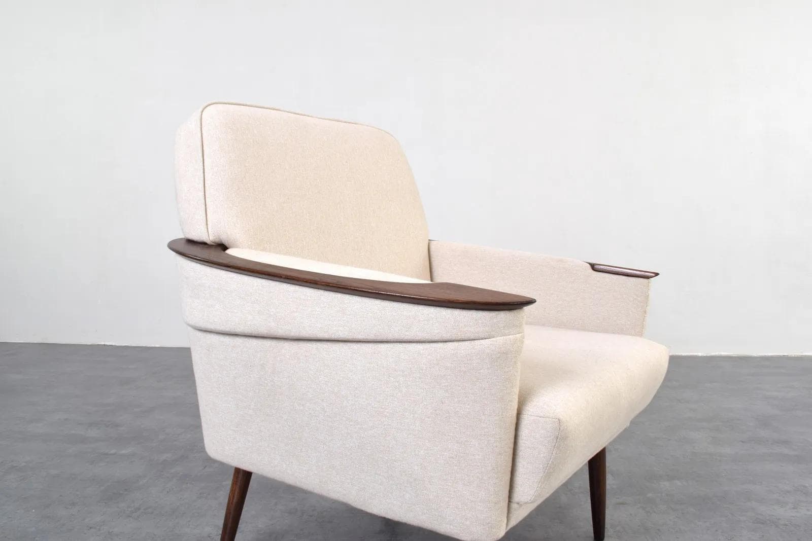 Club armchair, beige fabric, oak, beech, Germany, 1970s. - 315783