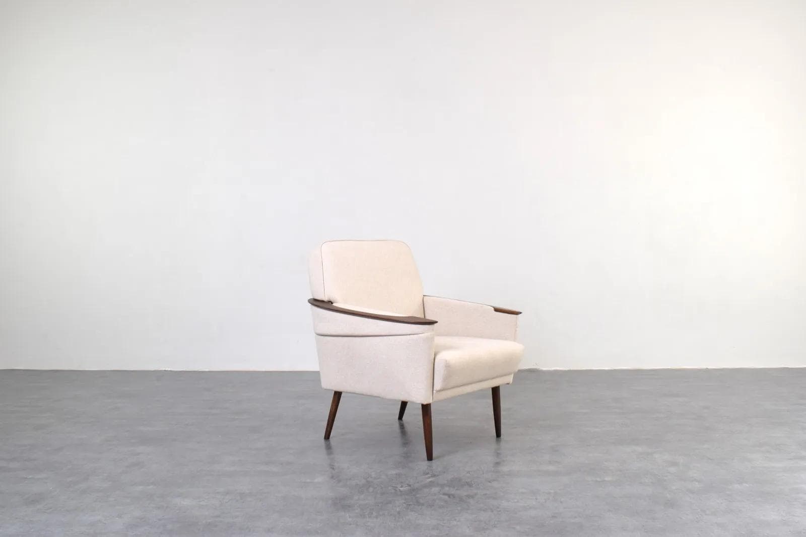 Club armchair, beige fabric, oak, beech, Germany, 1970s. - 315781