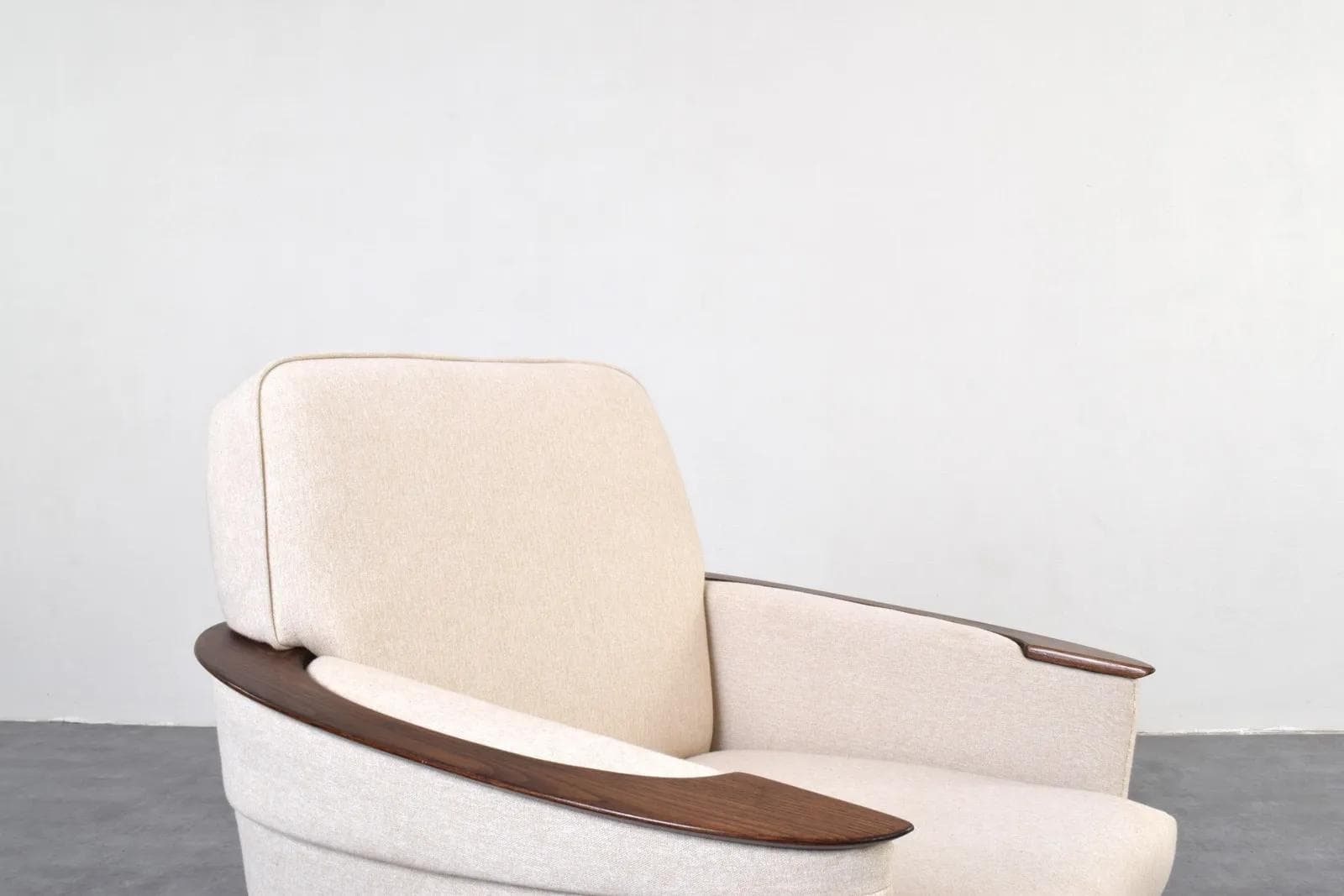 Club armchair, beige fabric, oak, beech, Germany, 1970s. - 315787