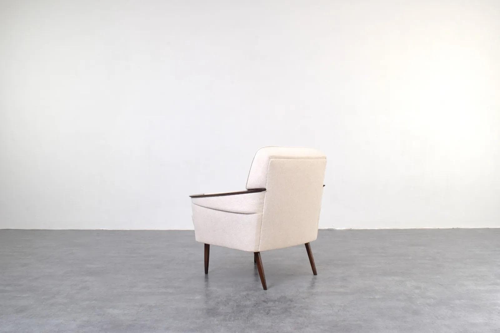 Club armchair, beige fabric, oak, beech, Germany, 1970s. - 315786