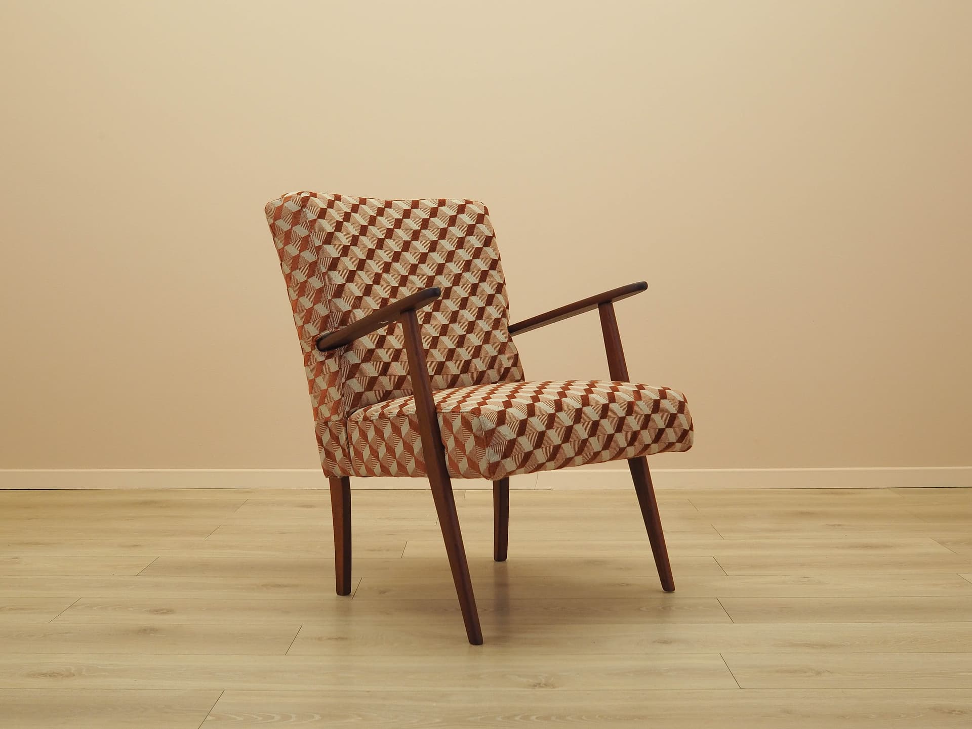 Fotel wypoczynkowy, tkanina multikolor, teak, Dania, lata 70. - 314772
