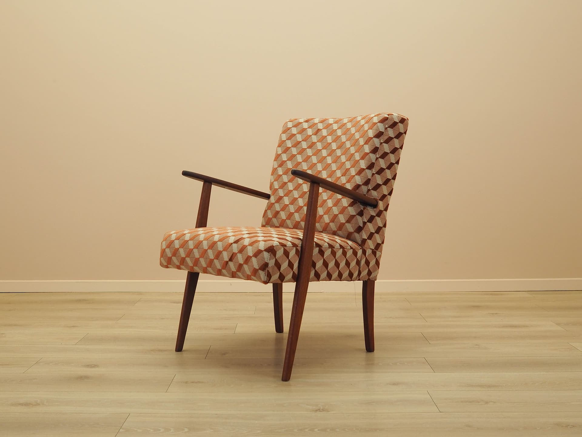 Fotel wypoczynkowy, tkanina multikolor, teak, Dania, lata 70. - 314774