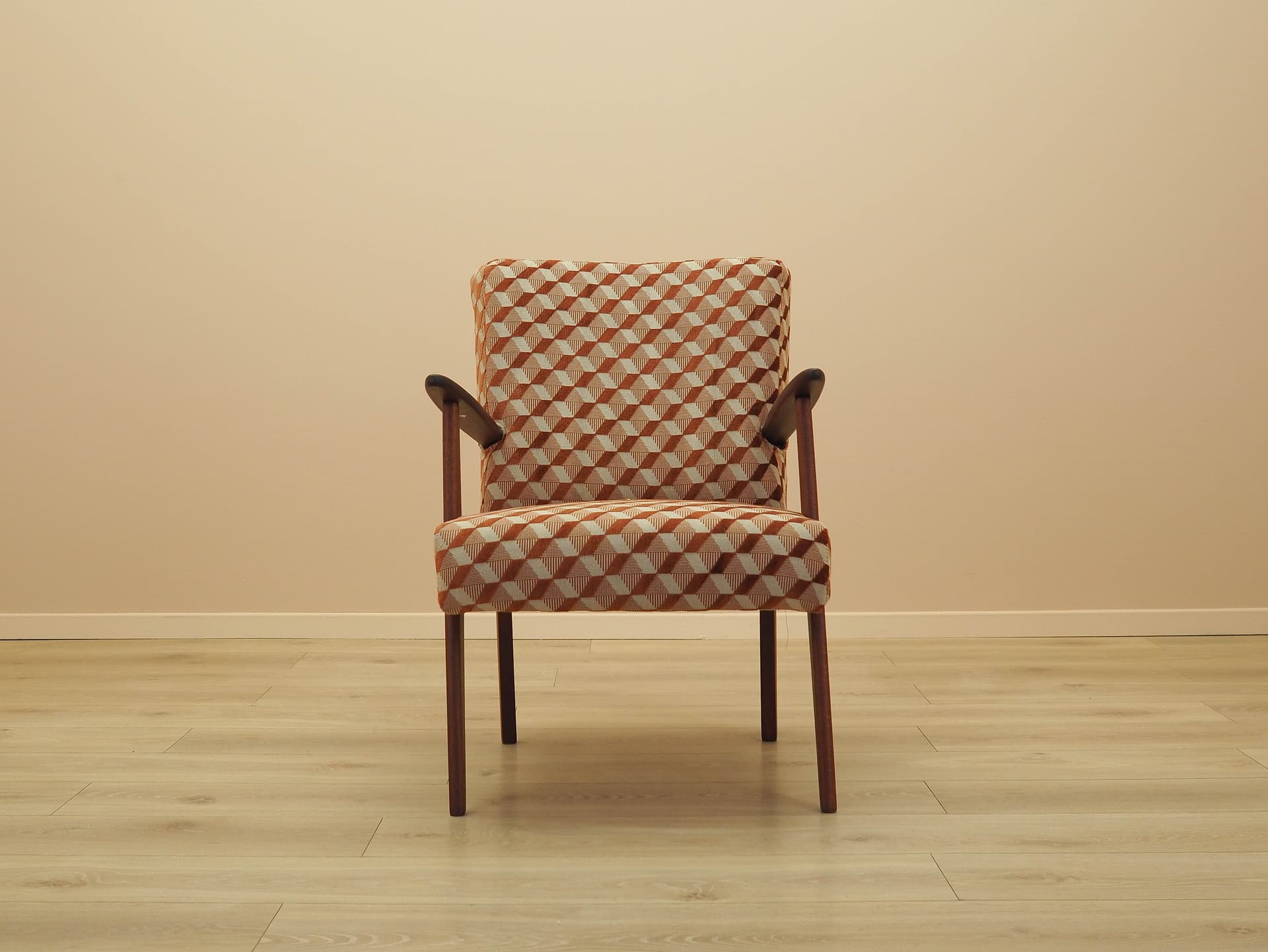 Fotel wypoczynkowy, tkanina multikolor, teak, Dania, lata 70. - 314773