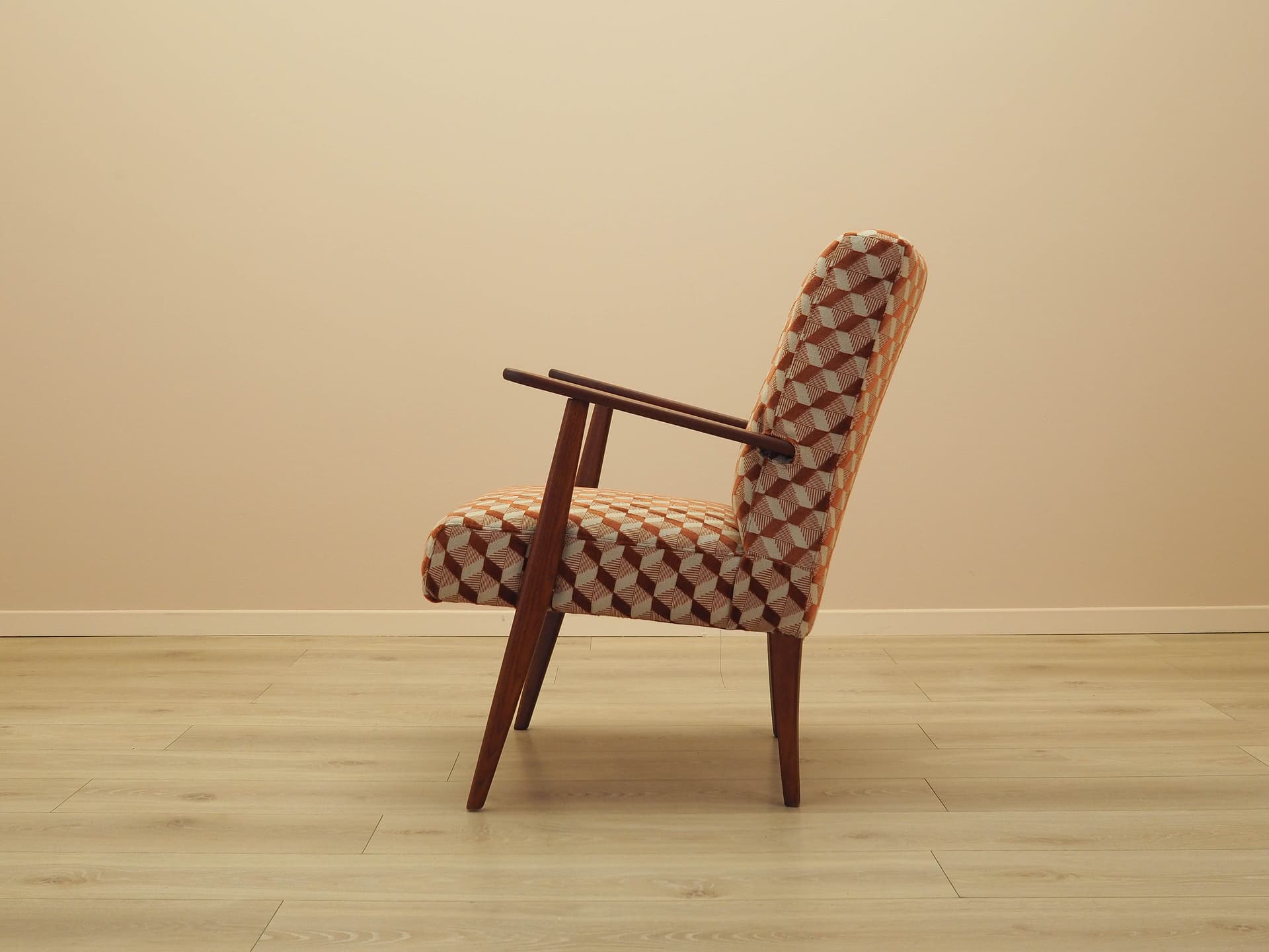 Fotel wypoczynkowy, tkanina multikolor, teak, Dania, lata 70. - 314775