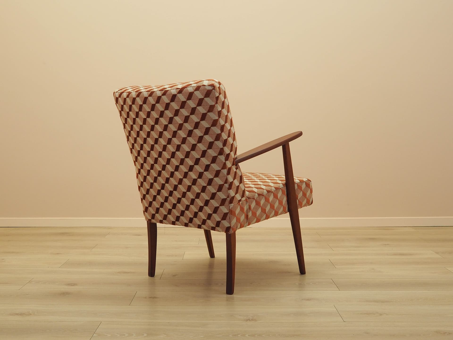 Fotel wypoczynkowy, tkanina multikolor, teak, Dania, lata 70. - 314778