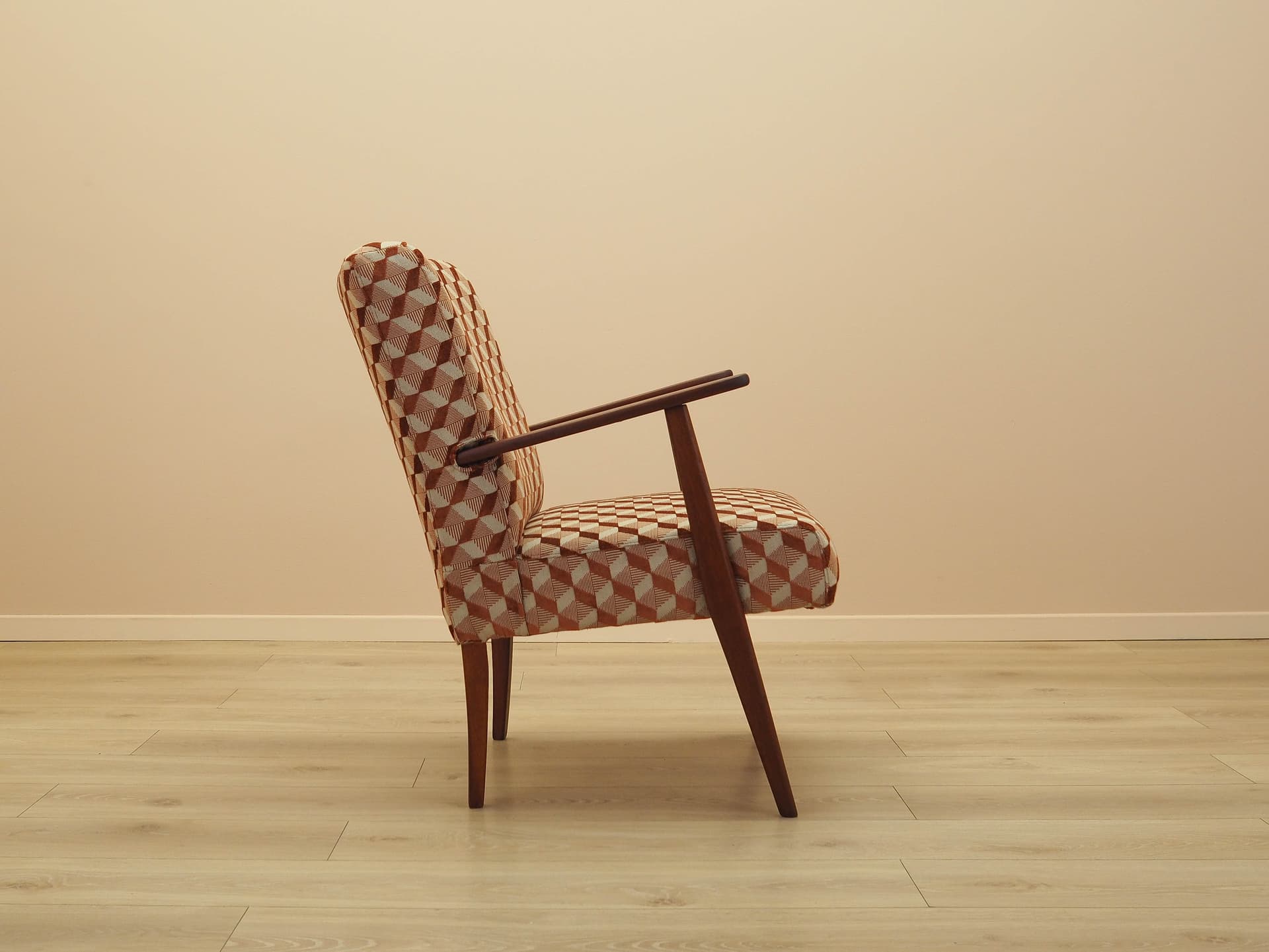 Fotel wypoczynkowy, tkanina multikolor, teak, Dania, lata 70. - 314779
