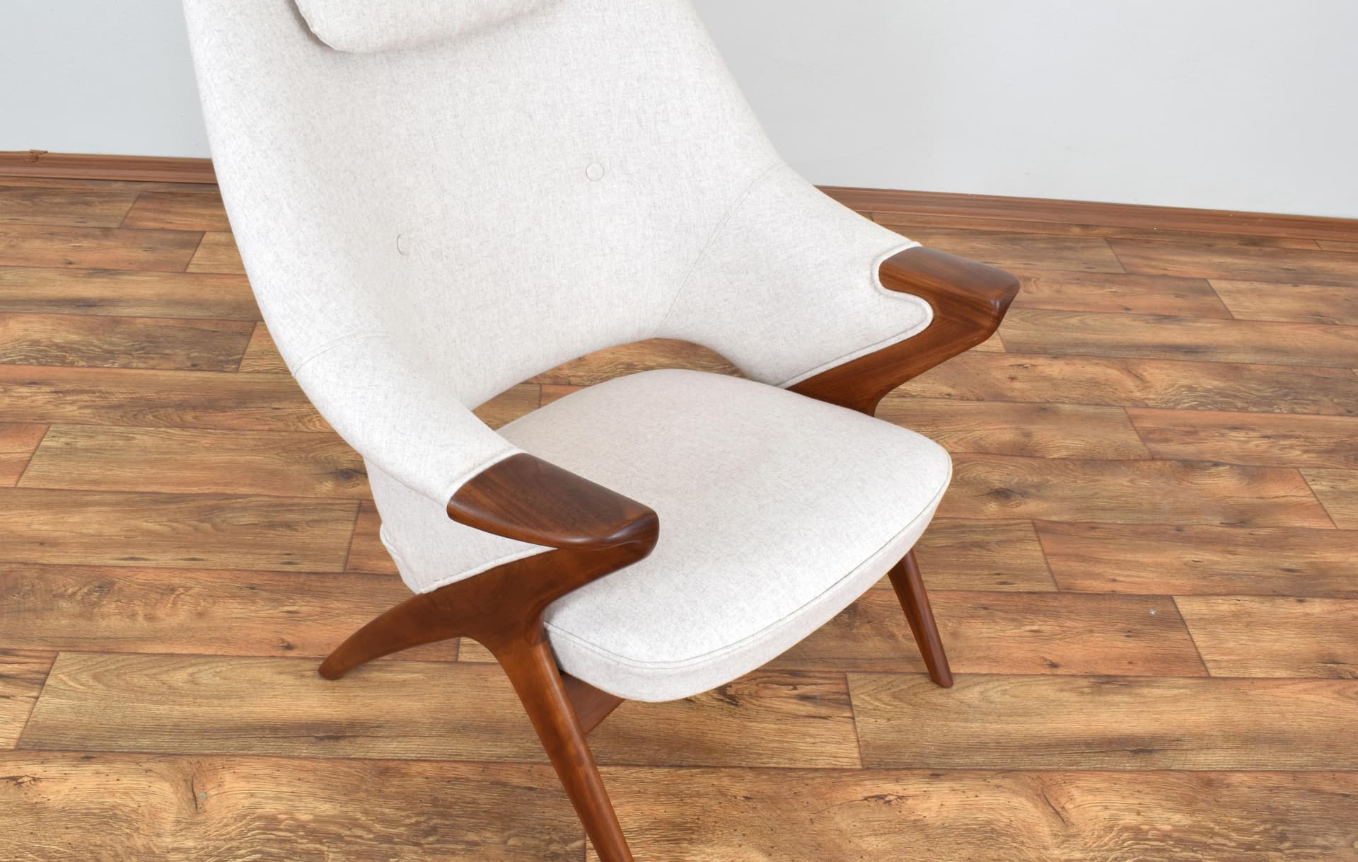 Armchair Bravo, brown teak, beige wool, by S. Resell, Rastad & Relling, Norway, 1950s. - 315763