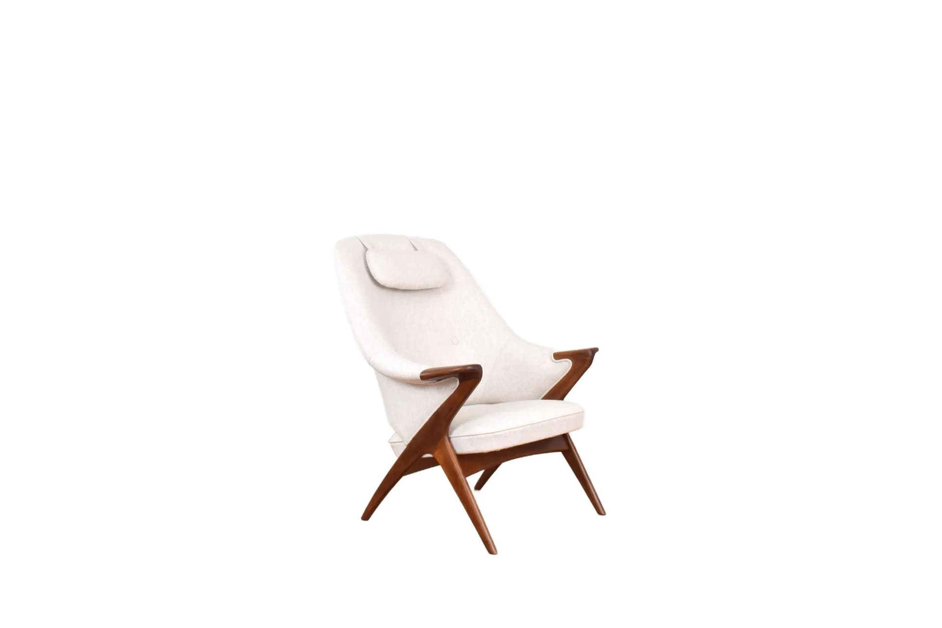 Armchair Bravo, brown teak, beige wool, by S. Resell, Rastad & Relling, Norway, 1950s.