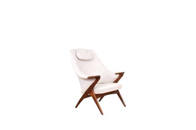 Armchair Bravo, brown teak, beige wool, by S. Resell, Rastad & Relling, Norway, 1950s. - DIMENSION