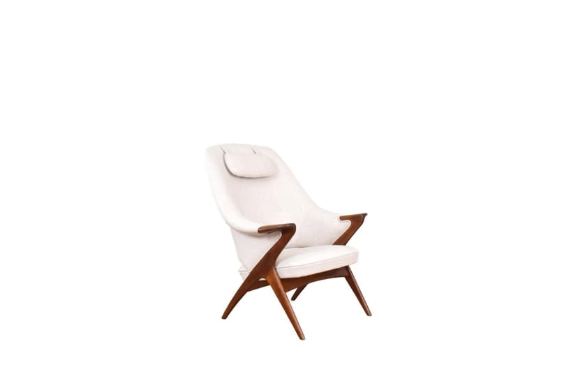 Fotel Bravo, teak brązowy, wełna beżowa, proj. S. Resell, Rastad & Relling, Norwegia, lata 50.