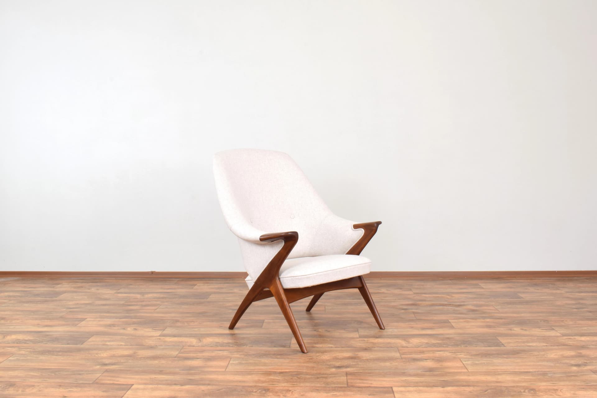 Armchair Bravo, brown teak, beige wool, by S. Resell, Rastad & Relling, Norway, 1950s. - 315764