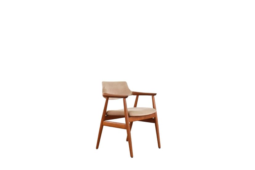Fotel, teak brązowy, velvet beżowy, proj. S. Åge Eriksen, Glostrup Møbelfabrik, Dania, lata 60.