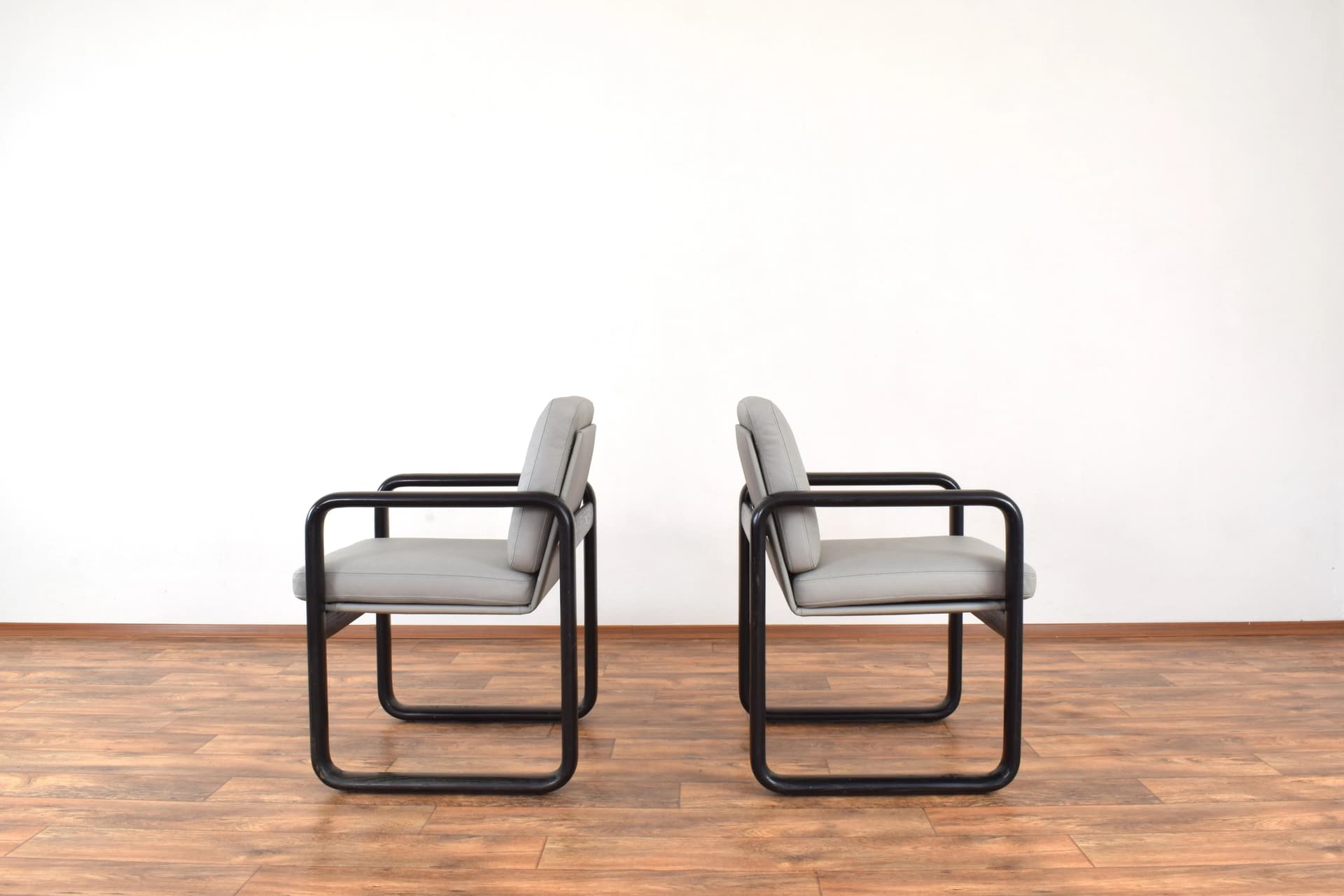 Pair of armchairs, black ash, grey leather, by B. Vogtherr, Germany, 1970s - 315701