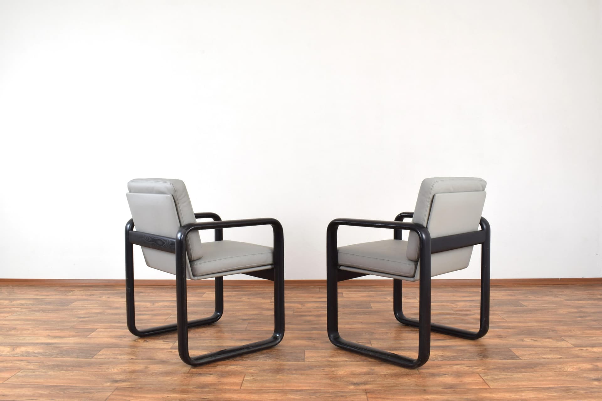 Pair of armchairs, black ash, grey leather, by B. Vogtherr, Germany, 1970s - 315699