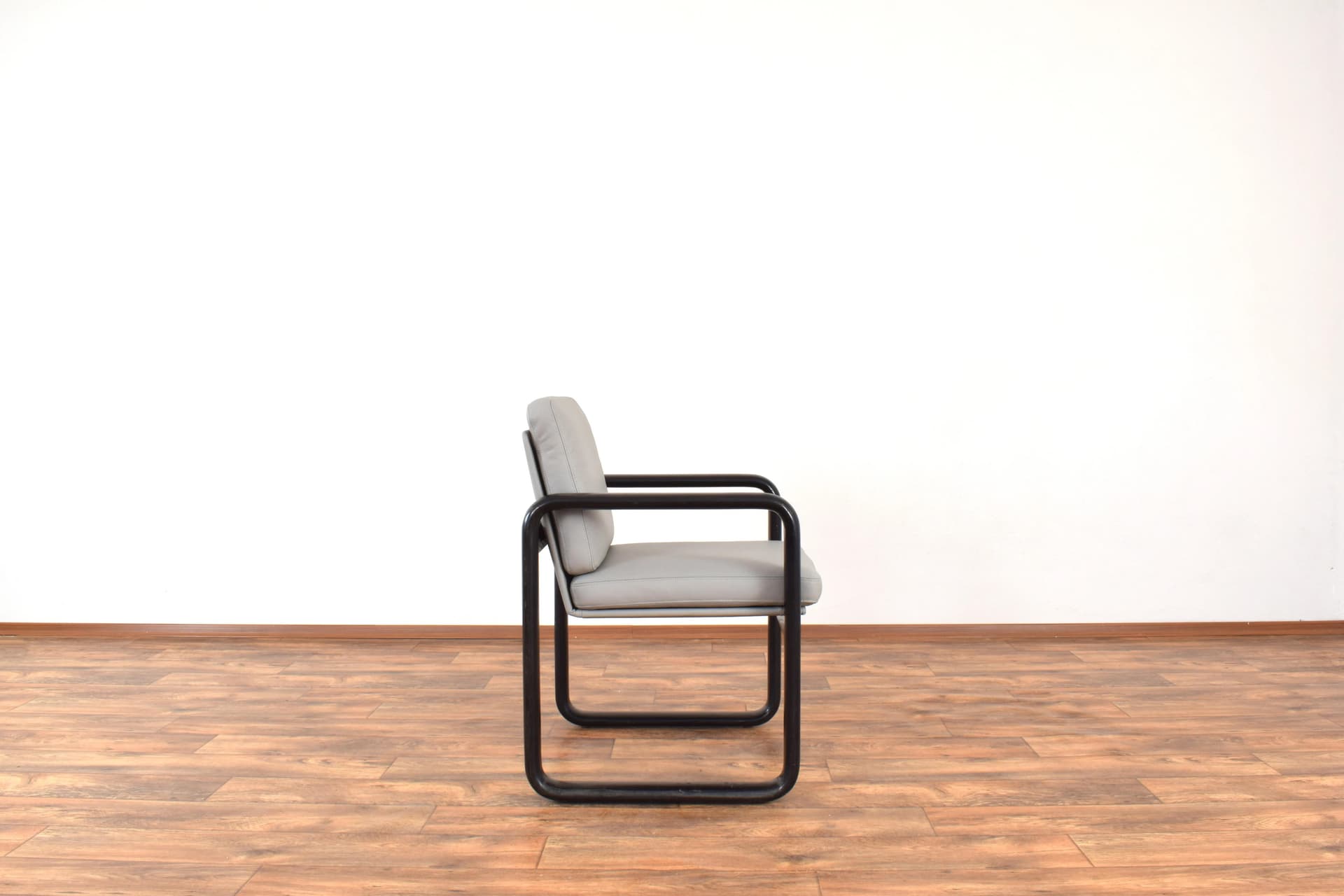 Pair of armchairs, black ash, grey leather, by B. Vogtherr, Germany, 1970s - 315697
