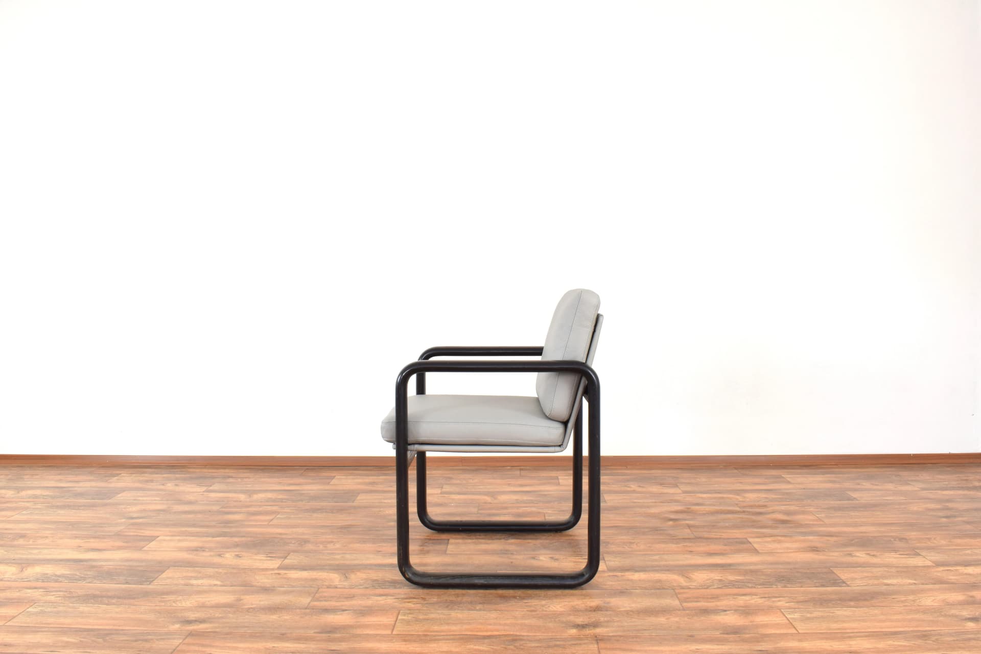 Pair of armchairs, black ash, grey leather, by B. Vogtherr, Germany, 1970s - 315693
