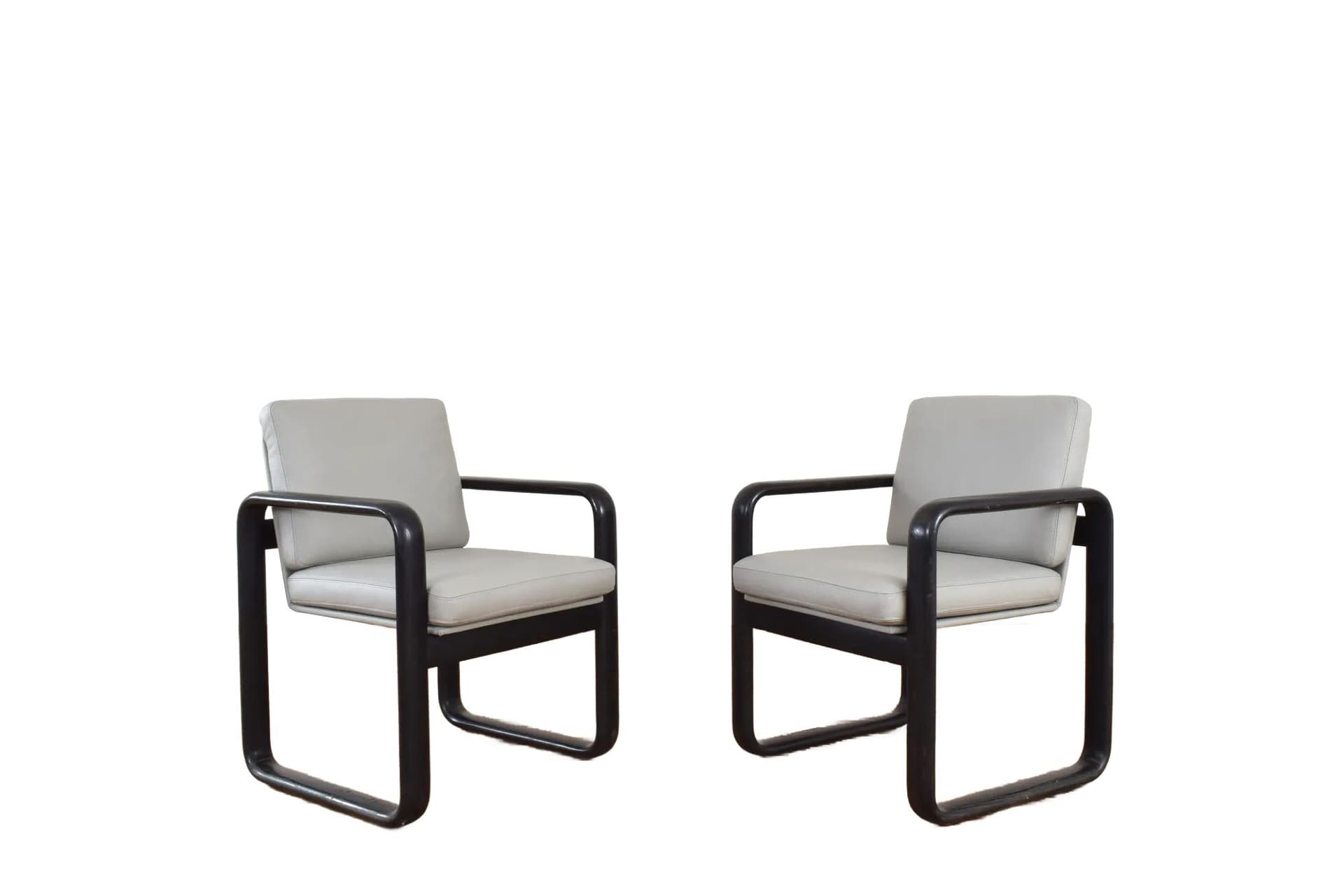 Pair of armchairs, black ash, grey leather, by B. Vogtherr, Germany, 1970s