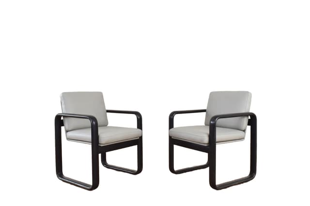 Pair of armchairs, black ash, grey leather, by B. Vogtherr, Germany, 1970s - DIMENSION