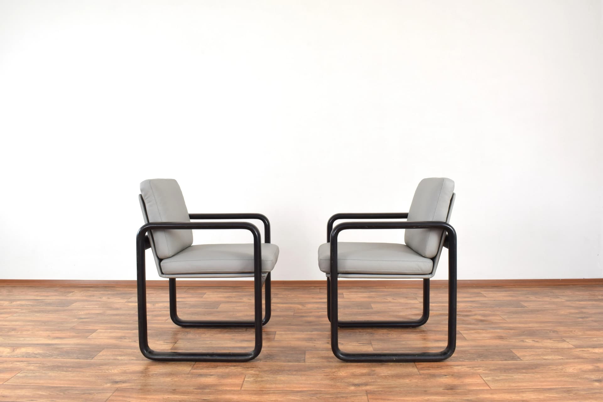 Pair of armchairs, black ash, grey leather, by B. Vogtherr, Germany, 1970s - 315702