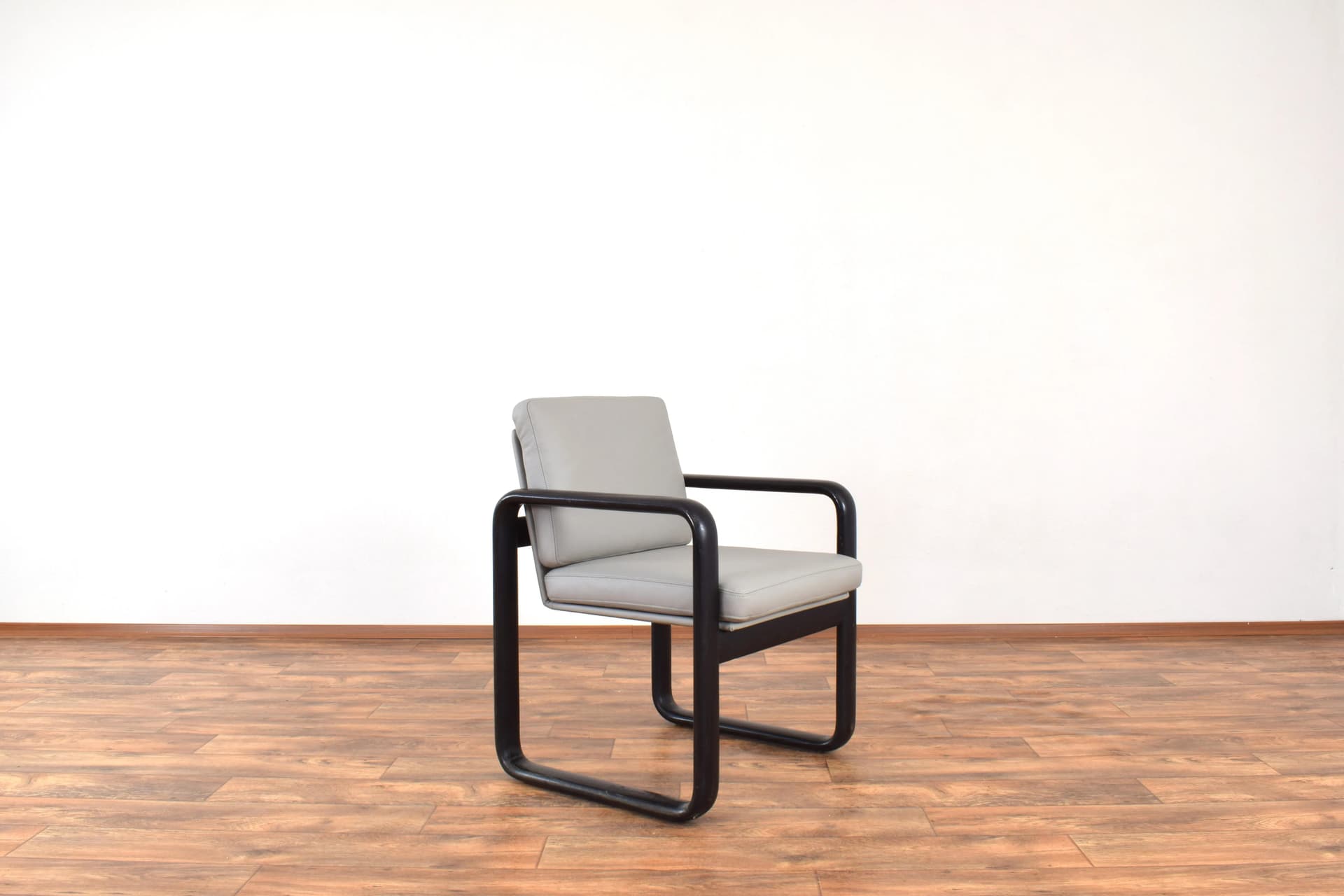 Pair of armchairs, black ash, grey leather, by B. Vogtherr, Germany, 1970s - 315698