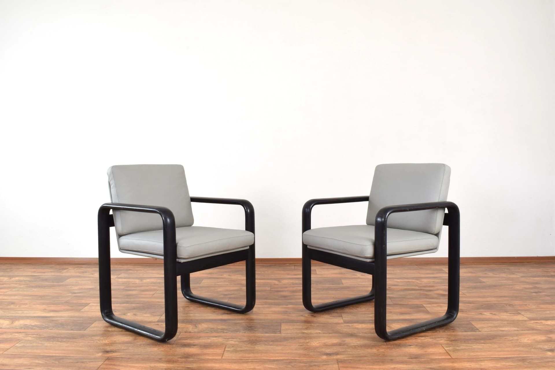 Pair of armchairs, black ash, grey leather, by B. Vogtherr, Germany, 1970s - 315694