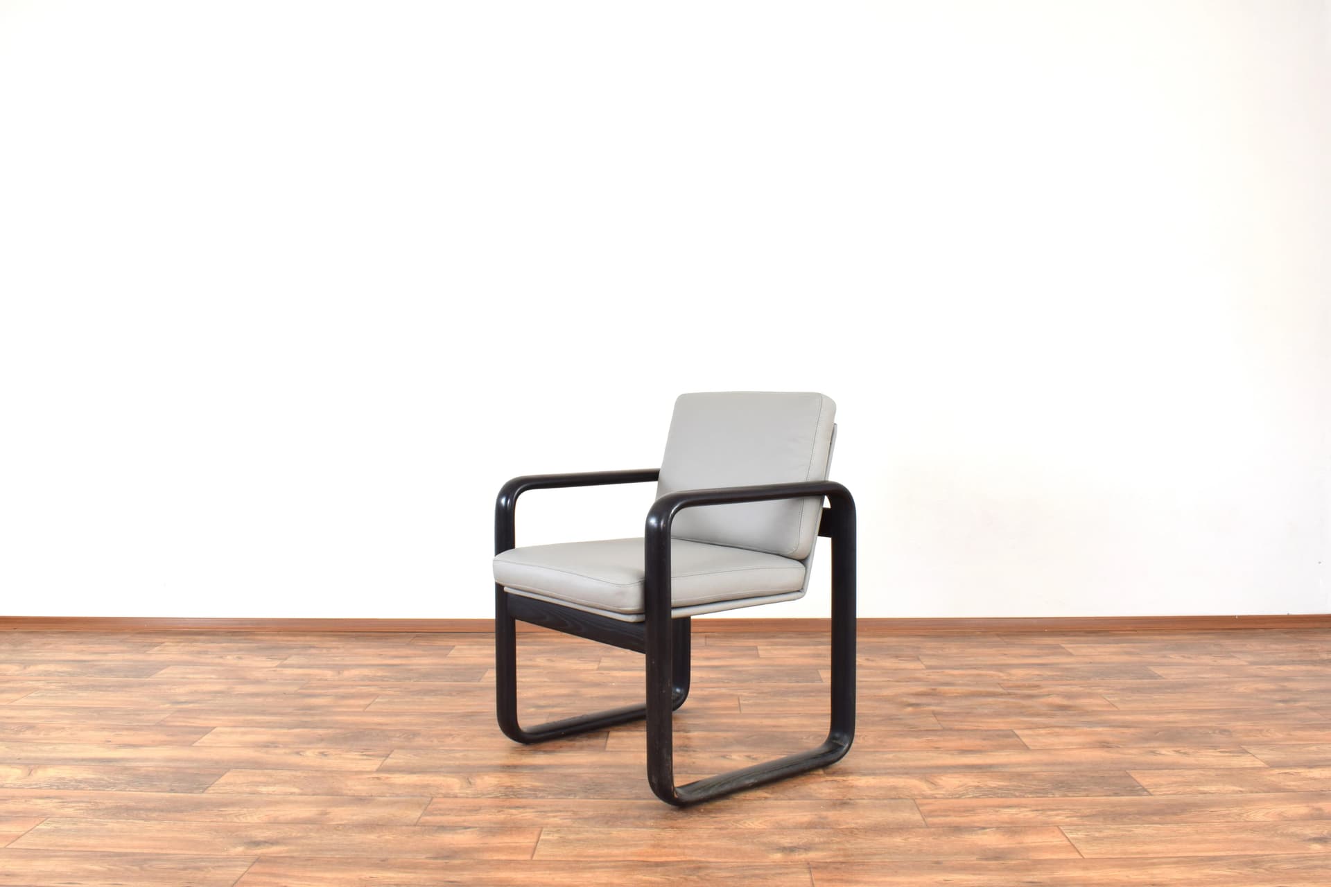 Pair of armchairs, black ash, grey leather, by B. Vogtherr, Germany, 1970s - 315695
