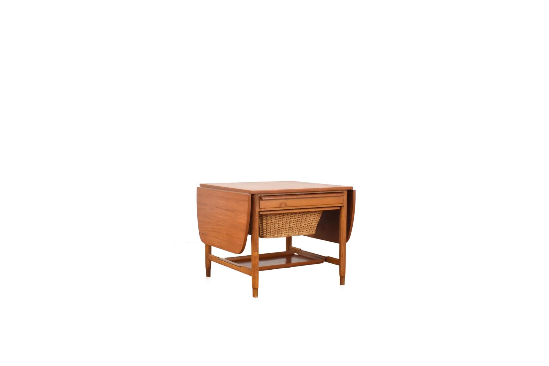 Sewing Table, brown teak, beech, by B. Fridhagen, Bodafors, Sweden, 1960s