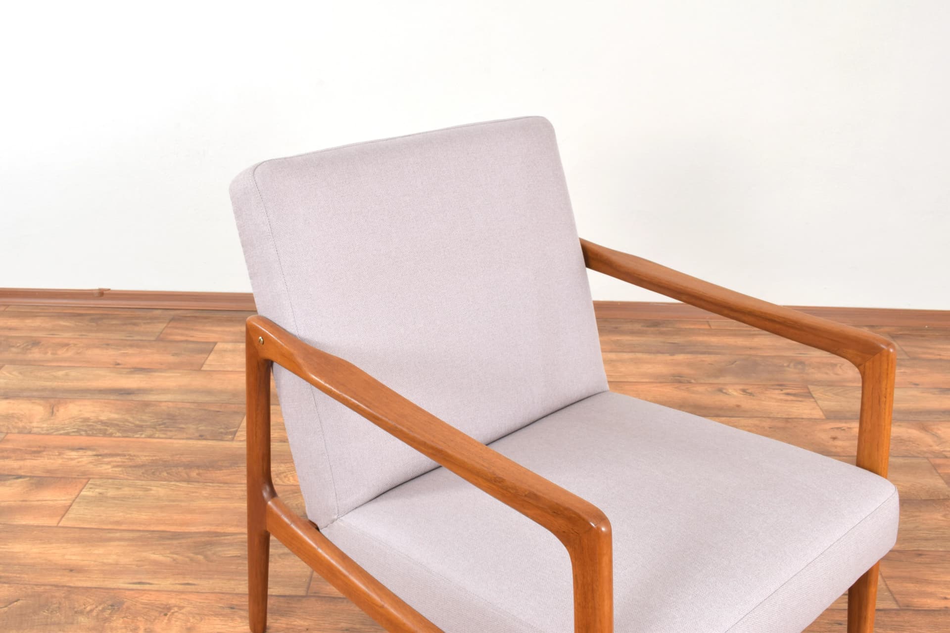 Armchair, brown teak, beige fabric, by A. Svensson, Dux, Sweden, 1960s. - 315650