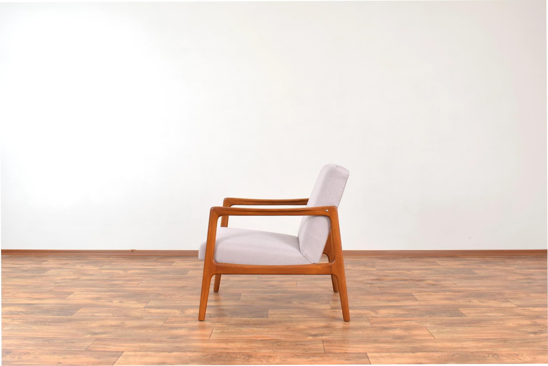 Armchair, brown teak, beige fabric, by A. Svensson, Dux, Sweden, 1960s. - 315647