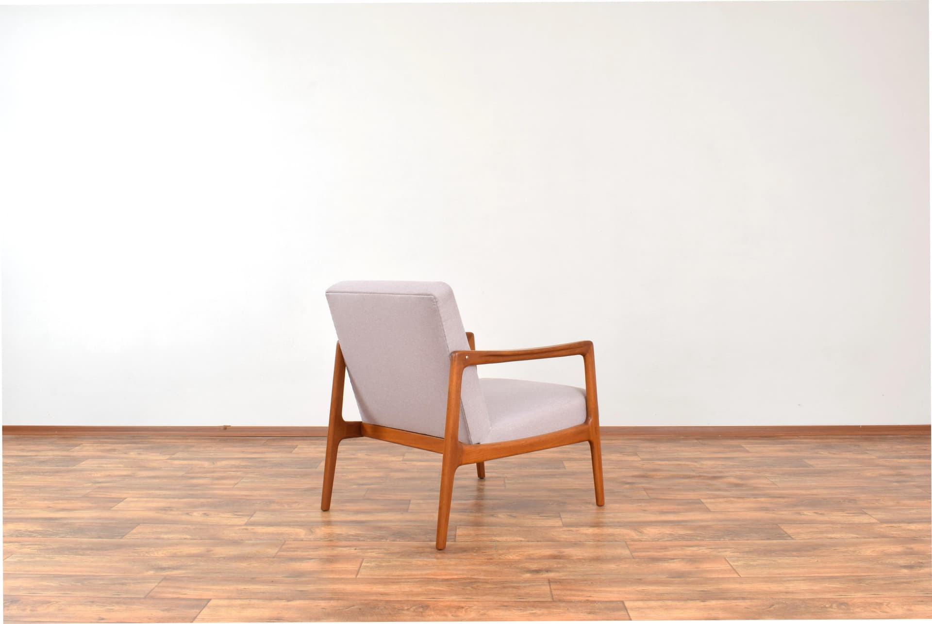 Armchair, brown teak, beige fabric, by A. Svensson, Dux, Sweden, 1960s. - 315646