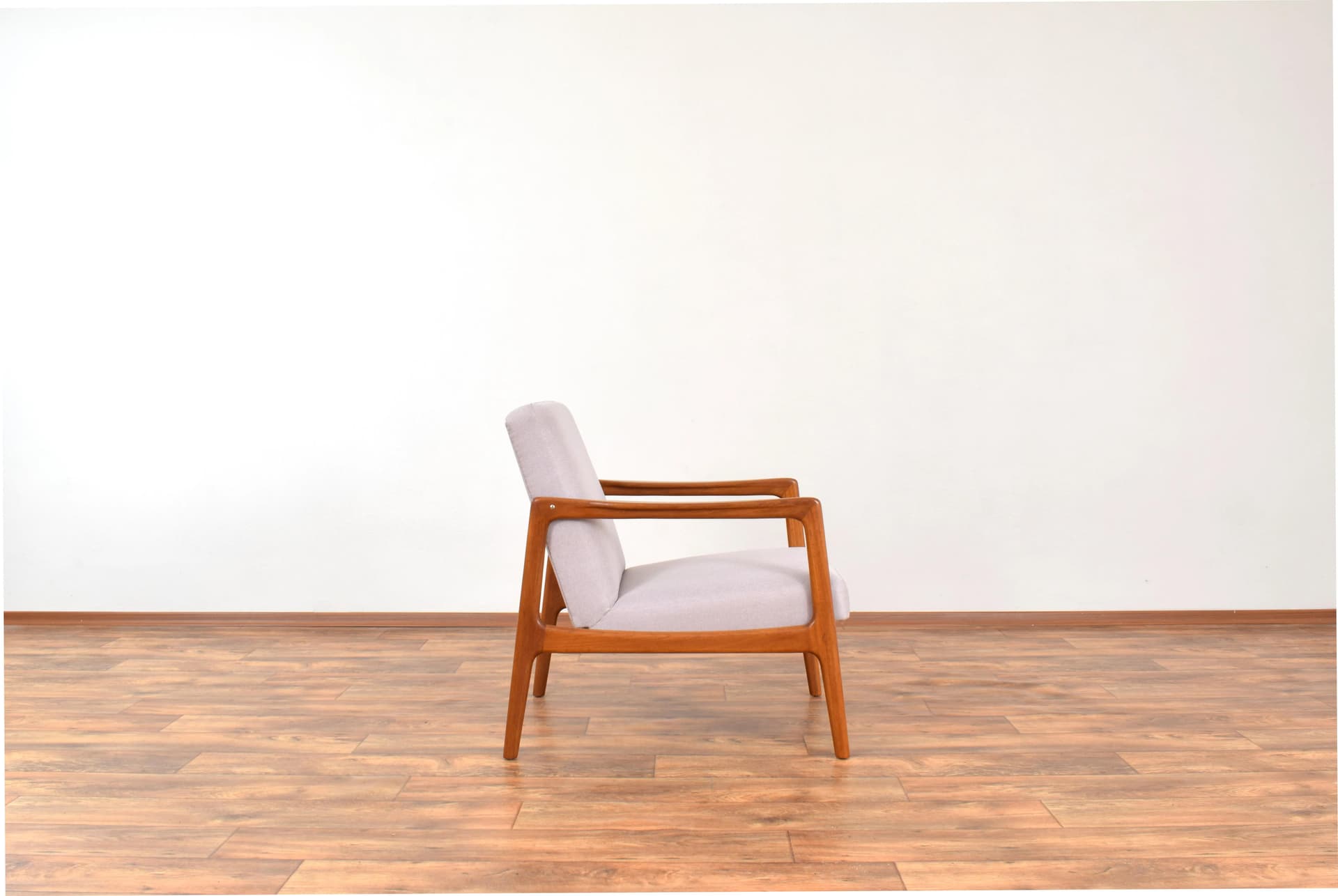 Armchair, brown teak, beige fabric, by A. Svensson, Dux, Sweden, 1960s. - 315643