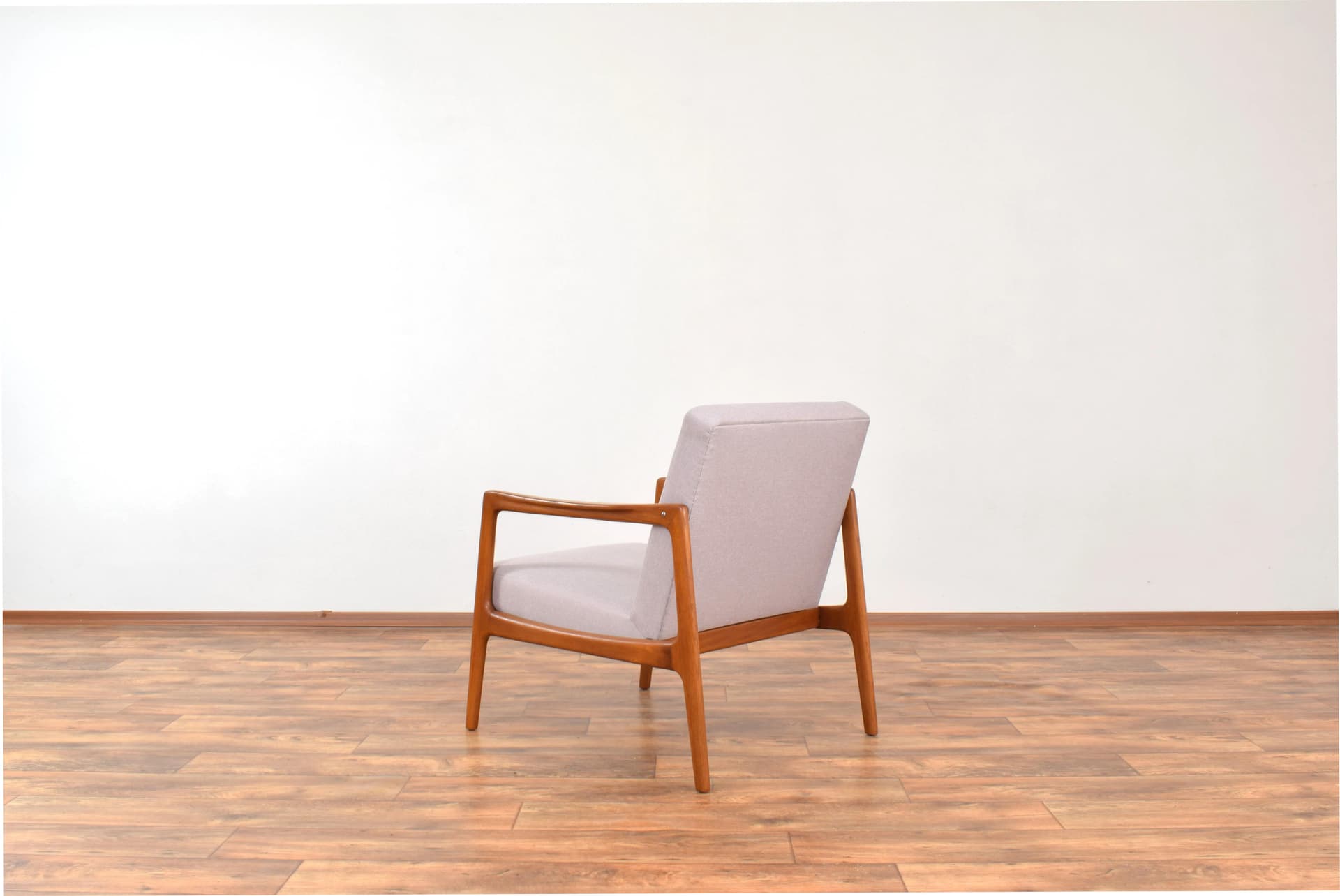 Armchair, brown teak, beige fabric, by A. Svensson, Dux, Sweden, 1960s. - 315648