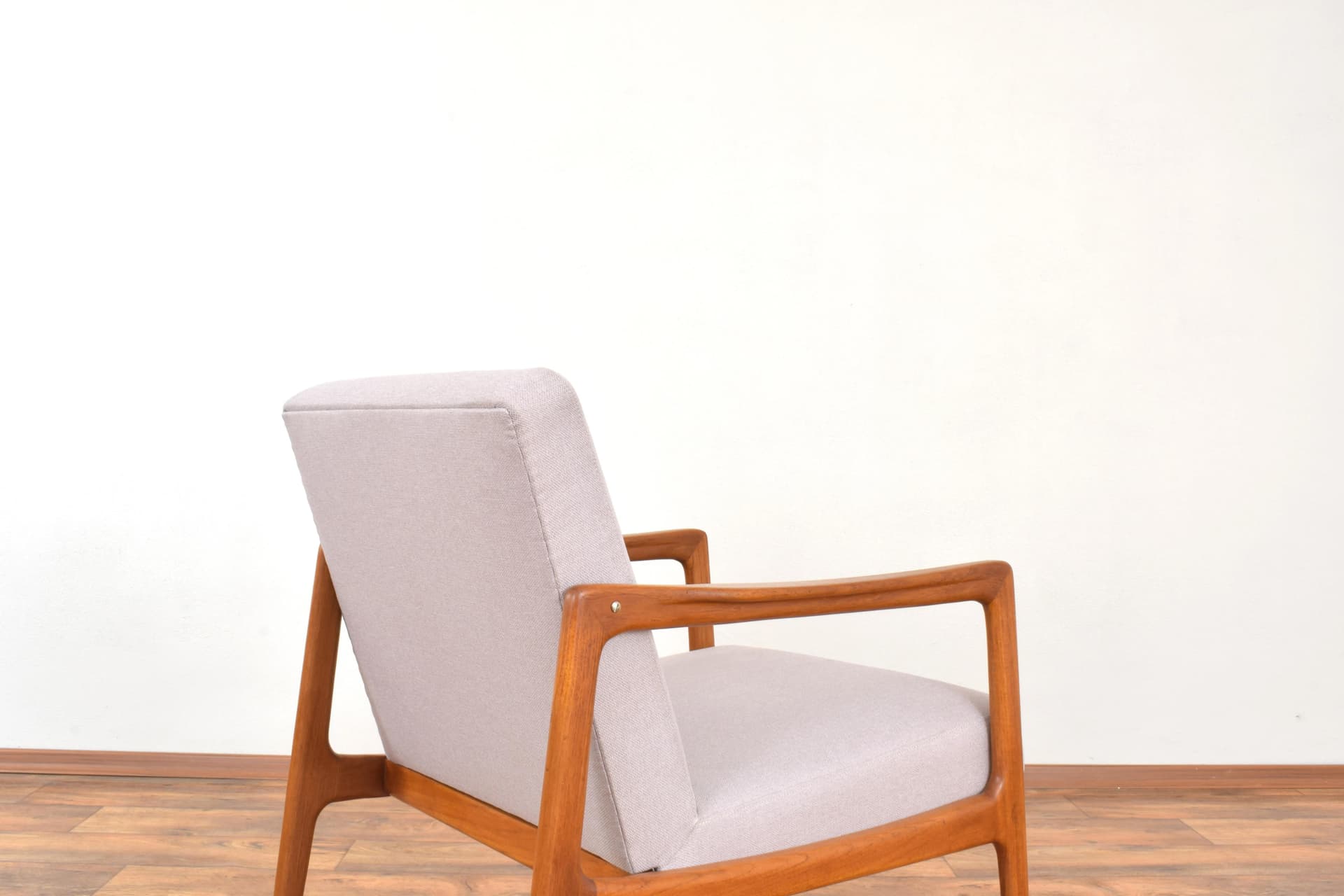 Armchair, brown teak, beige fabric, by A. Svensson, Dux, Sweden, 1960s. - 315652