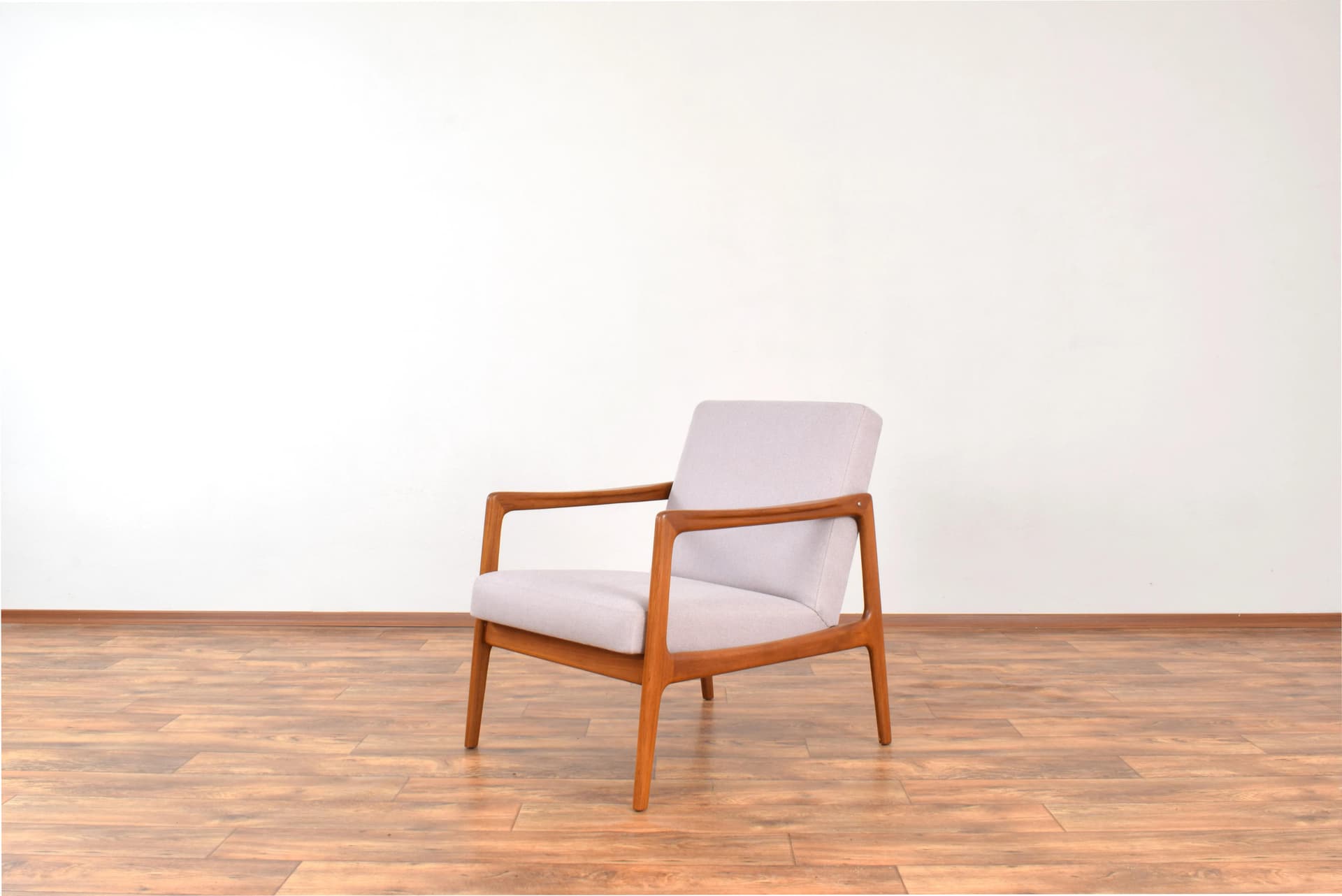 Armchair, brown teak, beige fabric, by A. Svensson, Dux, Sweden, 1960s. - 315645